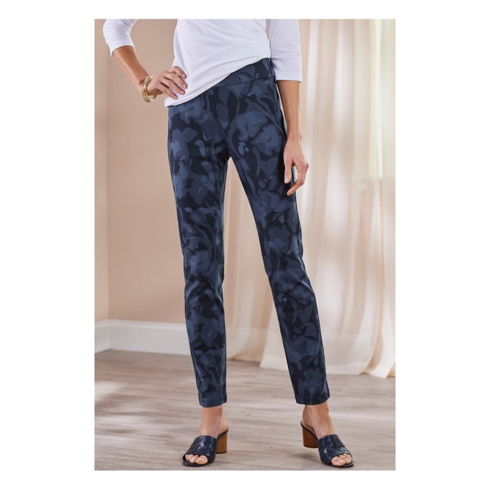 NWT Soft Surroundings Ponte Straight Leg Solana Blue Pants Size Large Petite